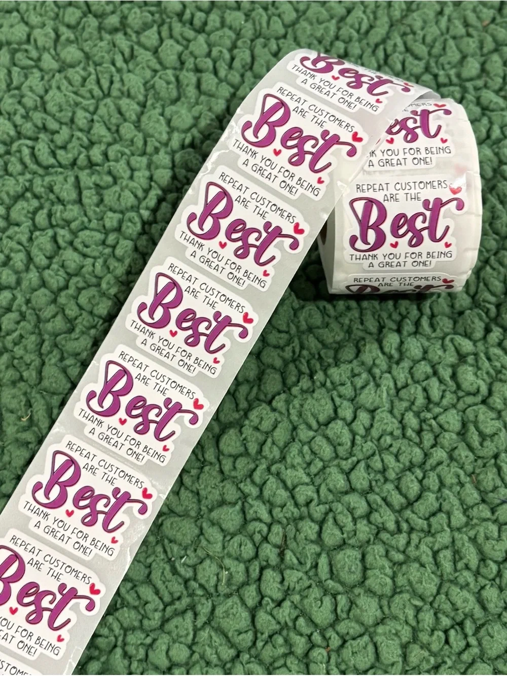 'Best' Thank You Sticker Strip - Pink Text on White Stickers